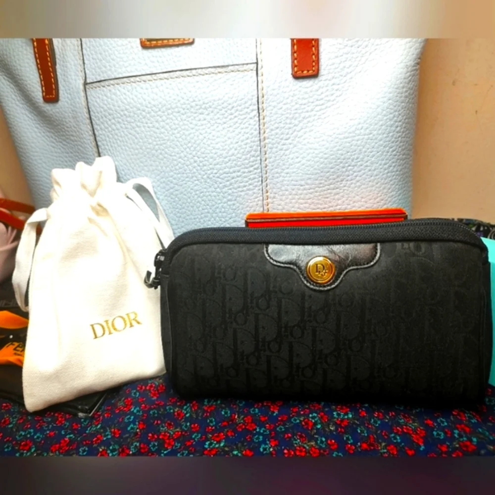 Christian Dior Trotter Jacquard Zip black Cosmetic bag pristine Dior clutch